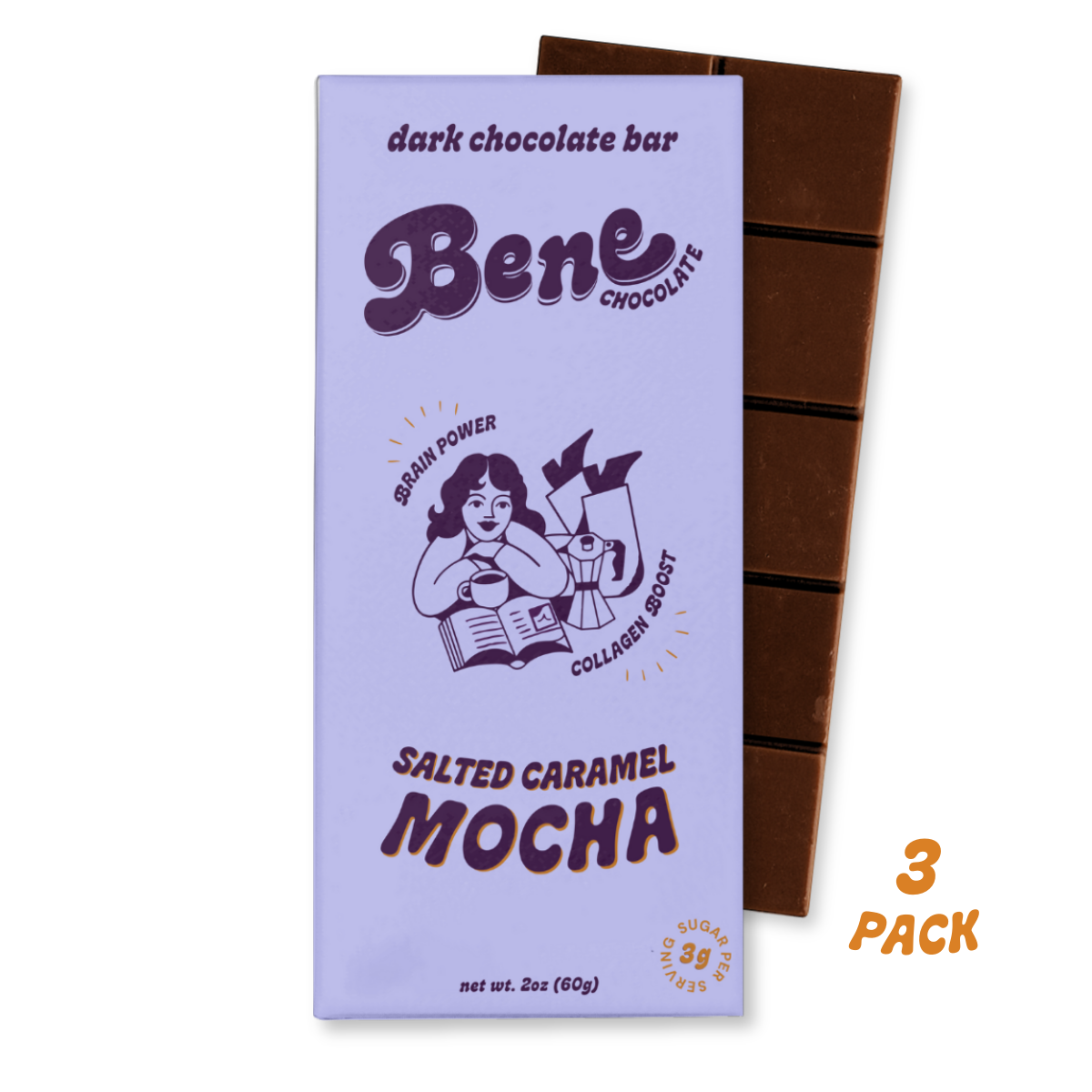 Salted Caramel Mocha Dark Chocolate Bar: Brain Power + Collagen Boost