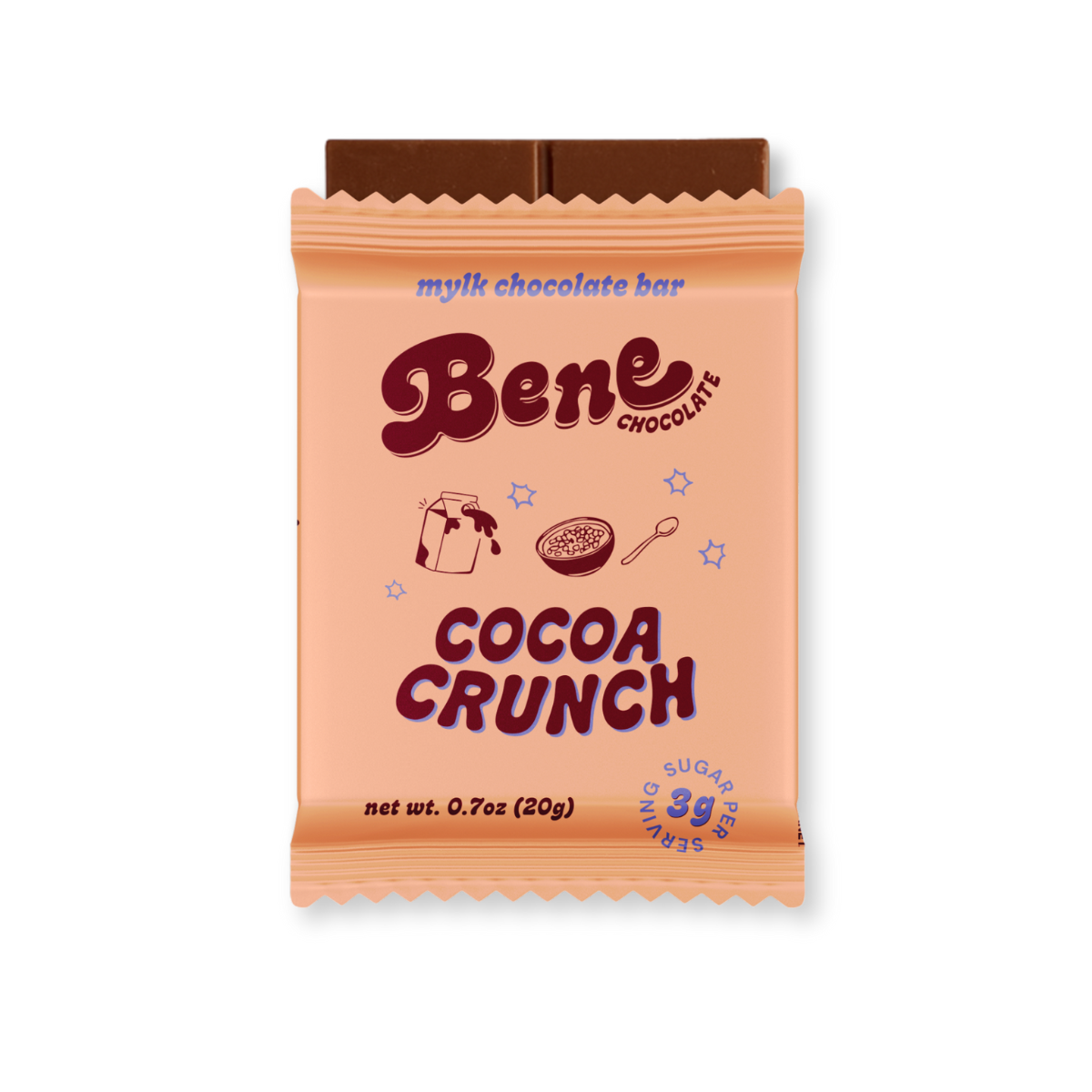 Organic dairy-free chocolate candy bar with milk chocolate, cocoa crunch, vegan, low sugar, gluten free, better for you,maca