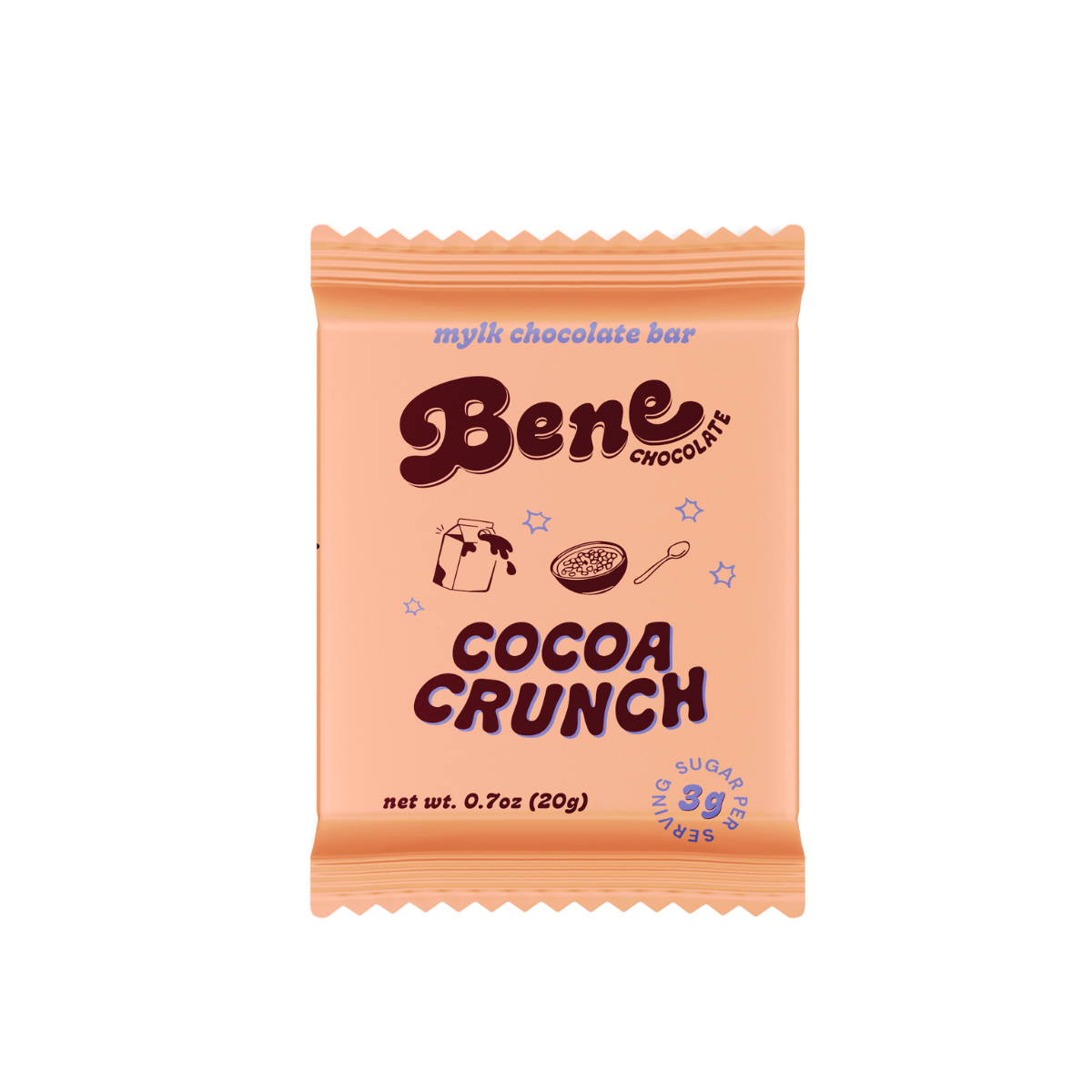 Organic dairy-free chocolate candy bar with milk chocolate, cocoa crunch, vegan, low sugar, gluten free, better for you, maca